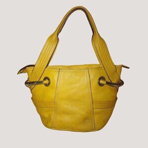 B Makowsky Yellow Leather Tote Bag With Animal Print Lining & Dual Handles Zippe